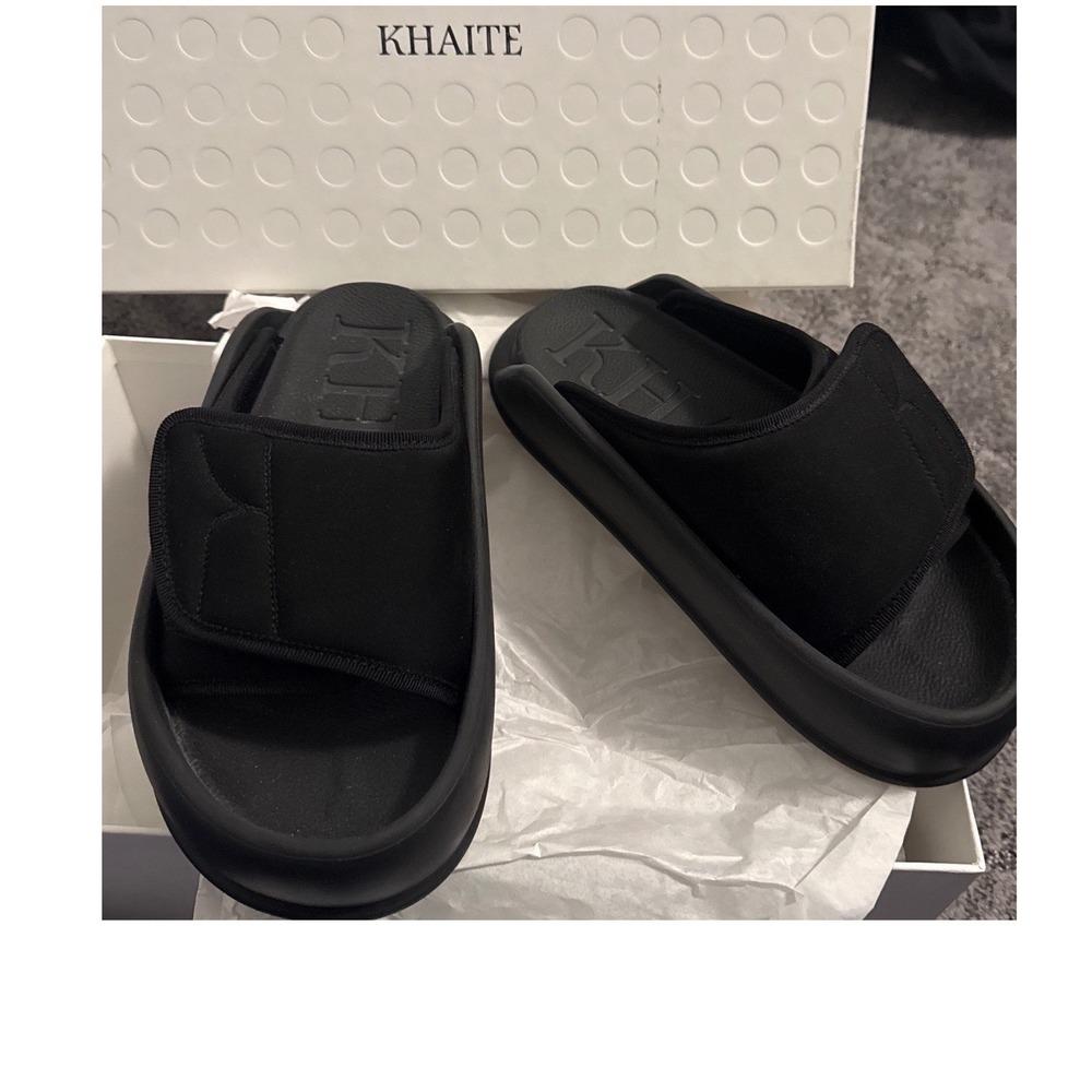 Khaite Black Platform Slides Adjustable Strap Sandals Made in Italy Size 37 - Picture 1 of 7